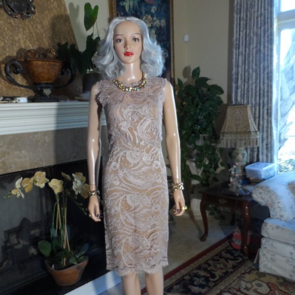 New Emilio Pucci Beige Lace Cocktail Sheath Dress Size US 6 - Picture 4 of 16